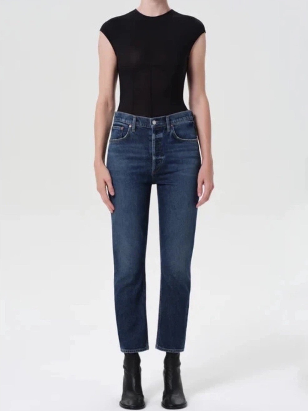 Agolde High Rise Riley Crop Denim Blue Jeans 31 Button Fly Casual Basic Everyday